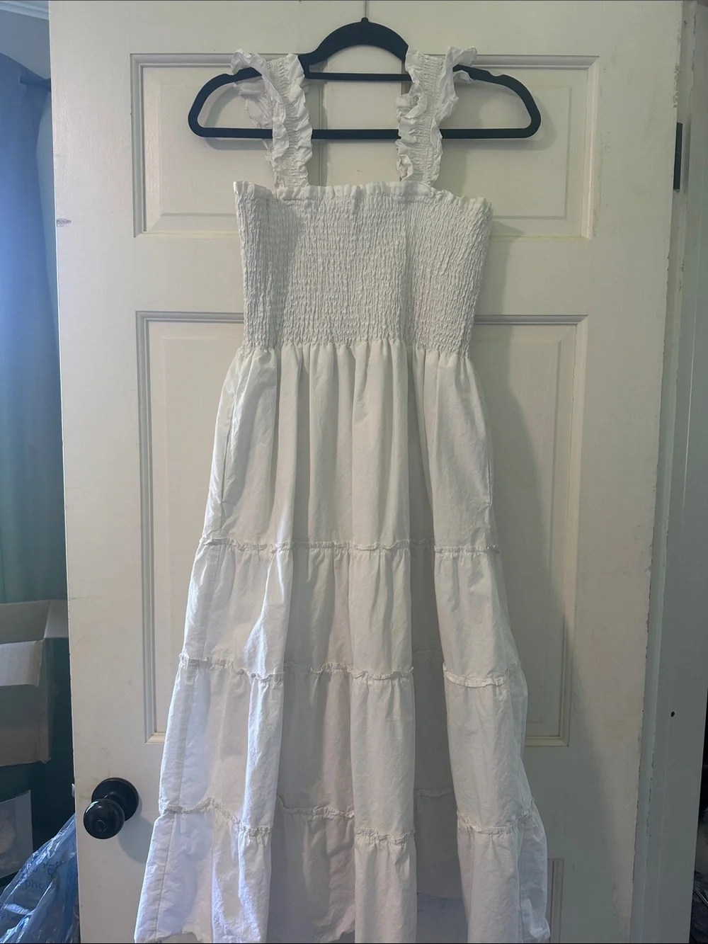Philosophy White Ruffled Strap Smocked Midi Dress